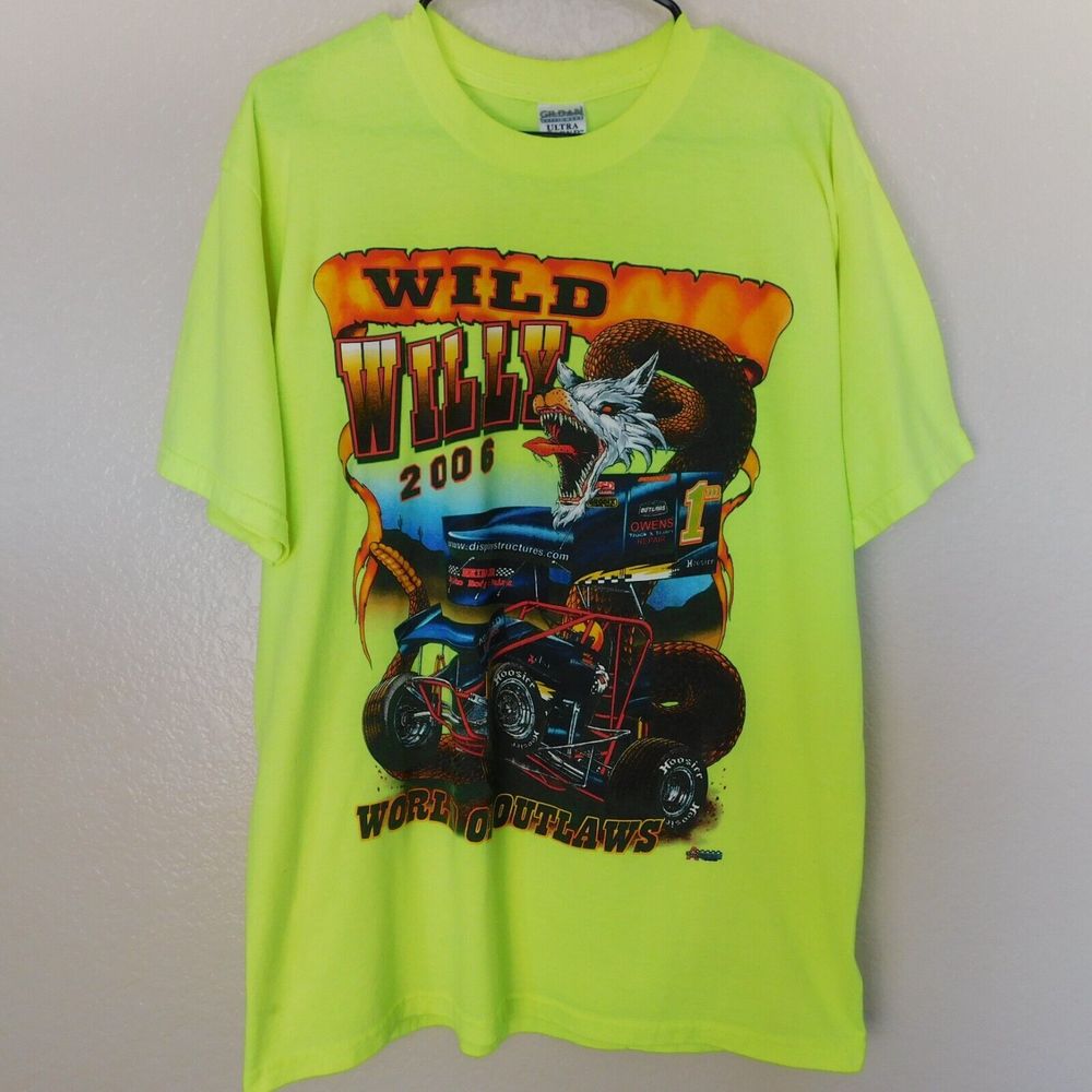 Wild Willy 2006 Tee Shirt Adult L Racing Nature Neon Yellow Graphic Short Sleeve